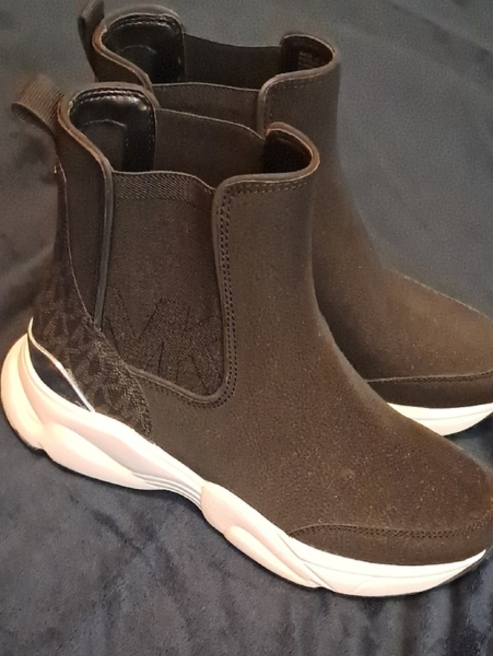 Michael Kors Black Knit Chelsea Sock Sneakers with White Sole